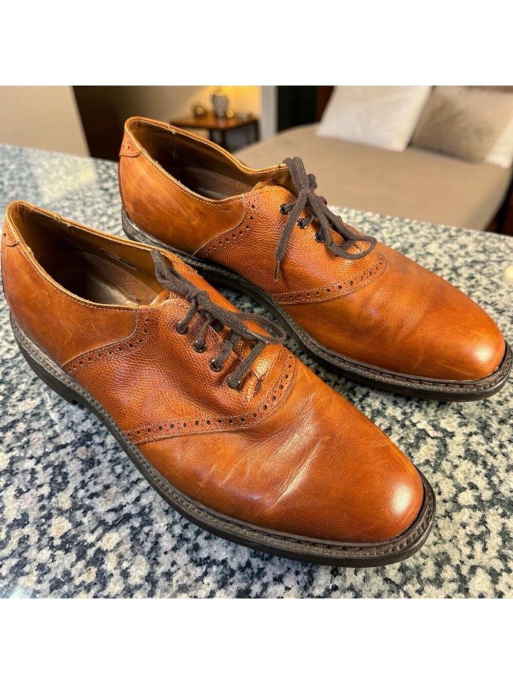 Allen Edmonds Men’s 12 B Brown Leather Oxford Dress Shoes Vibram Sole USA 42098